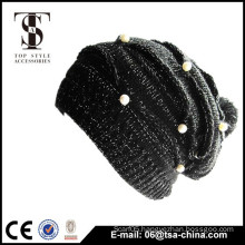 black color fashion design knitted attached jewelry hat